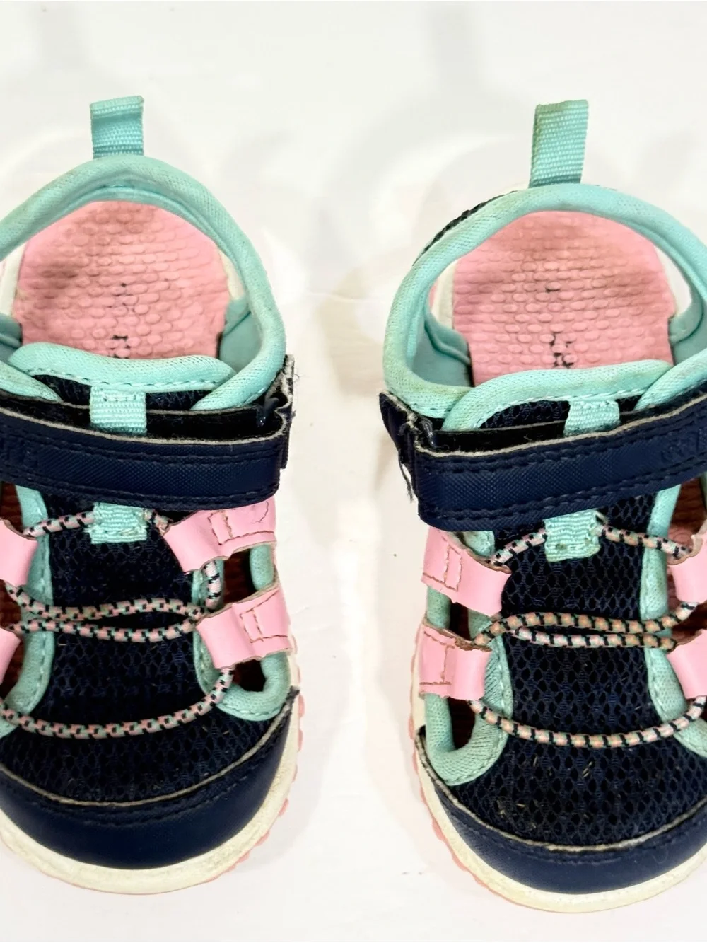Carter's Navy Pink Aqua Kids Sport Sandals Water Shoes Size 6 Toddler Easy Pleas